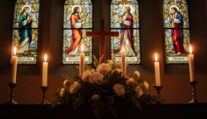 韓国ドラマ　冬のソナタ　教会のステンドグラスと静寂な祈り