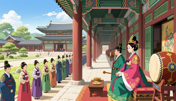 韓国ドラマ　チャングムの誓い　王宮の庭園や回廊・宮廷衣装・儀式の風景