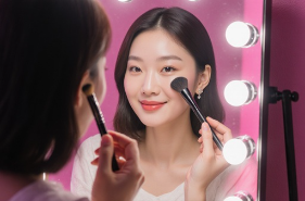 韓国ドラマ「女神降臨」の鏡前で変身する女性のメイク姿
